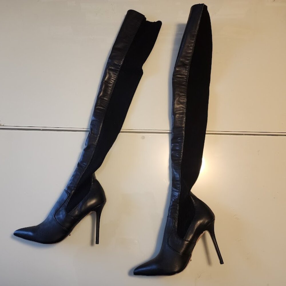 Tony Bianco Black Leather Thigh-High Stiletto Boots